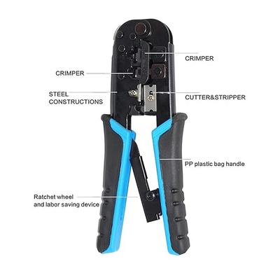 Dual Modular Crimping Tool For Network Cable Cutting Stripping/ Crimping for RJ11 8P/6P/4P /CAT5/CAT5e/CAT6/CAT6A Cables Dual Modular Crimping Tool For Network Cable Cutting Stripping/ Crimping for RJ11 8P/6P/4P /CAT5/CAT5e/CAT6/CAT6A Cables
