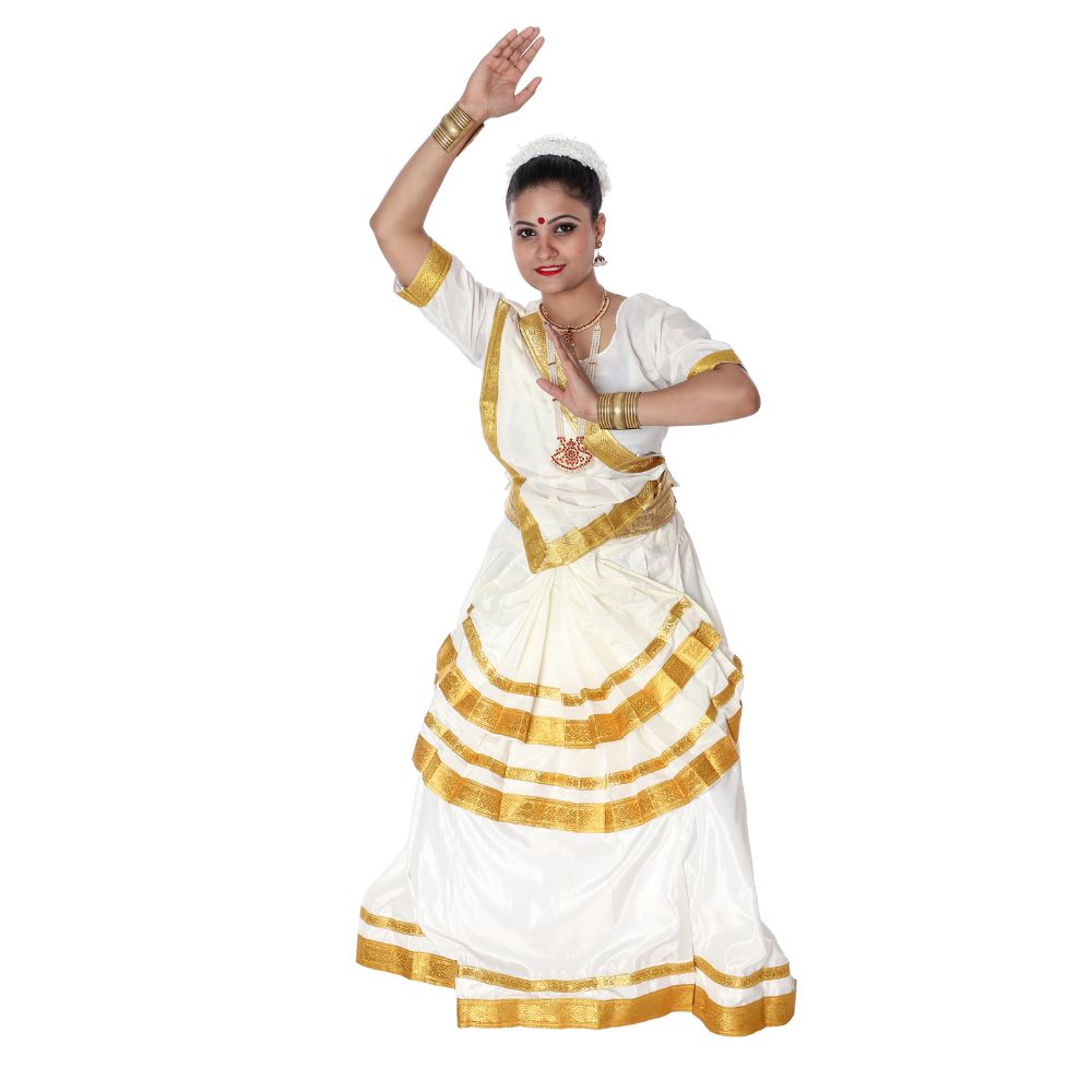 Mohiniyattam Dance Costumes Off White & Golden Border