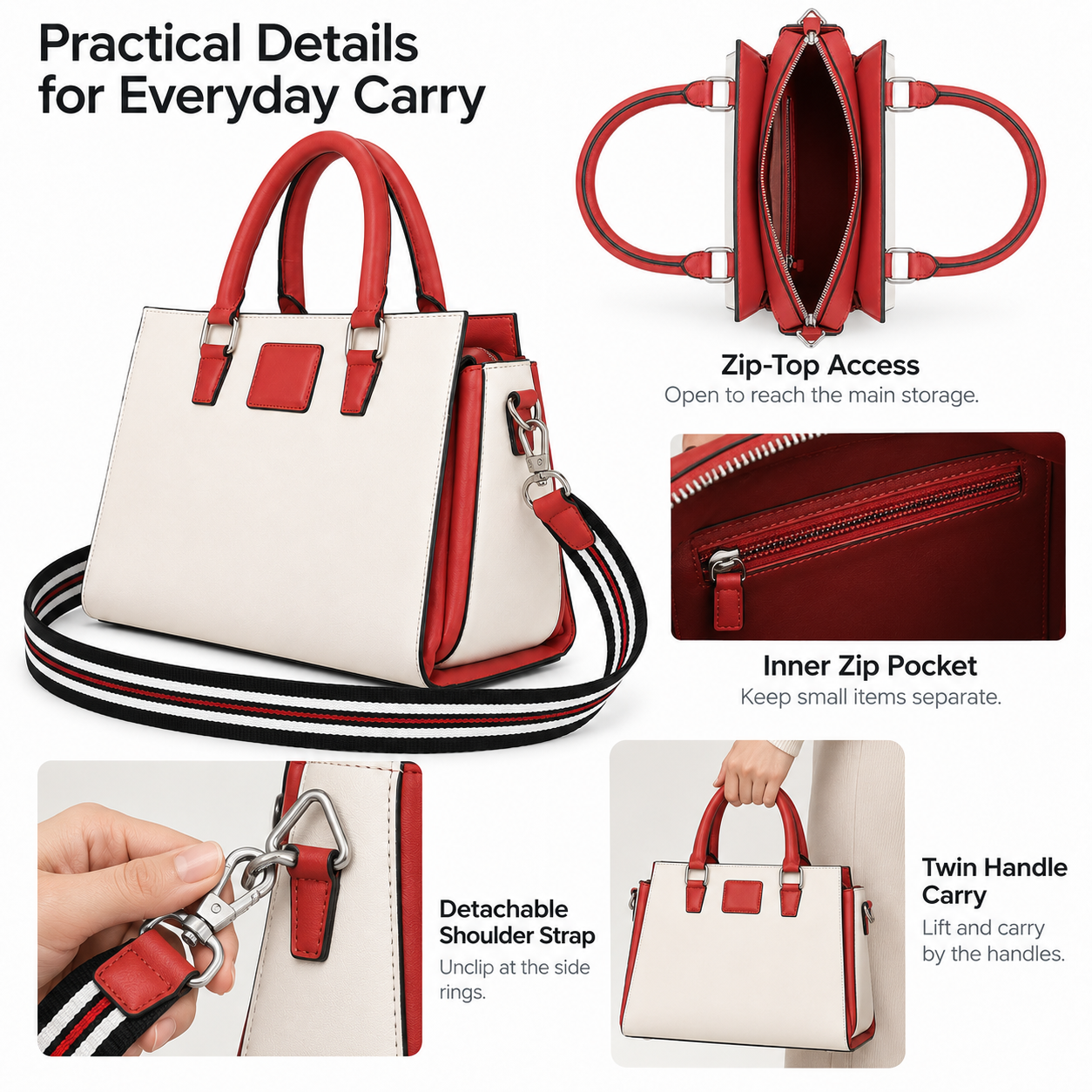 ALBA RED Structured Leather Hand Bag