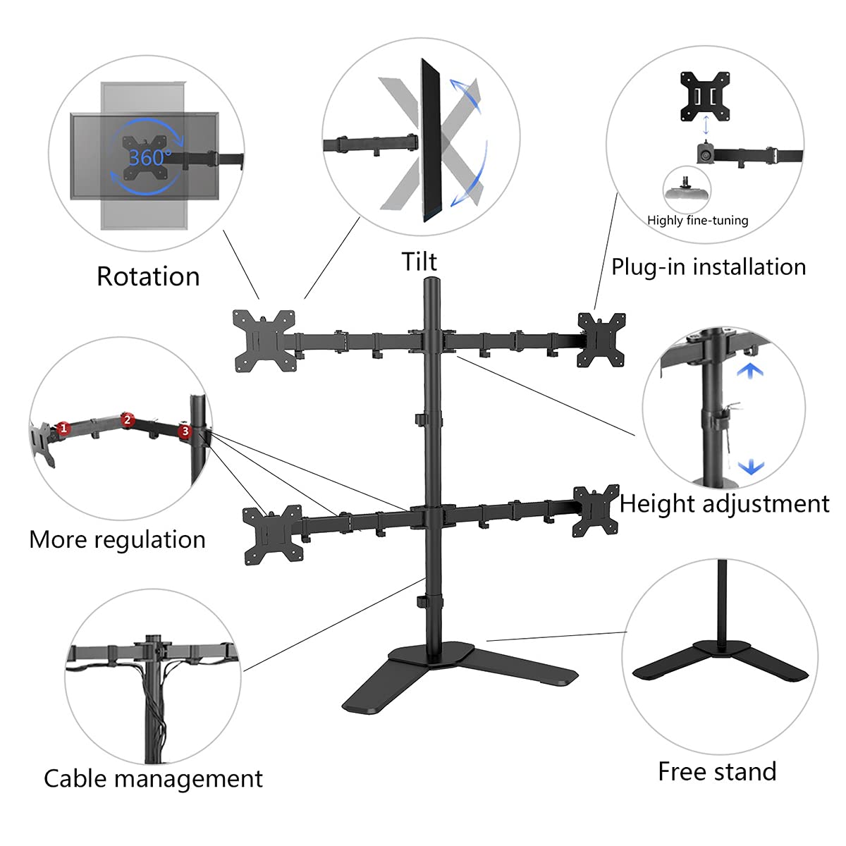 Monitor LED Stand (1x4) – Height Adjustable Free-Standing LED Desk Mount with Leg-Type Base, Tilt, Swivel & Rotate Arms for 14"-32" (35.56 - 81.28)cm Monitors Monitor LED Stand (1x4) – Height Adjustable Free-Standing LED Desk Mount with Leg-Type Base, Tilt, Swivel & Rotate Arms for 14"-32" (35.56 - 81.28)cm Monitors