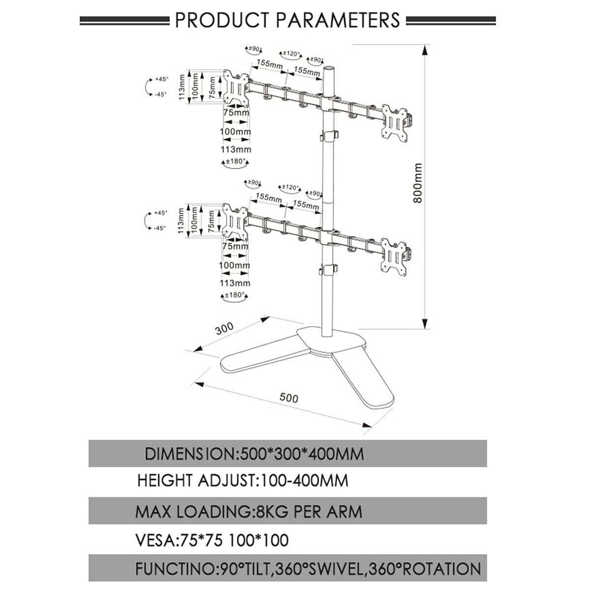 Monitor LED Stand (1x4) – Height Adjustable Free-Standing LED Desk Mount with Leg-Type Base, Tilt, Swivel & Rotate Arms for 14"-32" (35.56 - 81.28)cm Monitors Monitor LED Stand (1x4) – Height Adjustable Free-Standing LED Desk Mount with Leg-Type Base, Tilt, Swivel & Rotate Arms for 14"-32" (35.56 - 81.28)cm Monitors