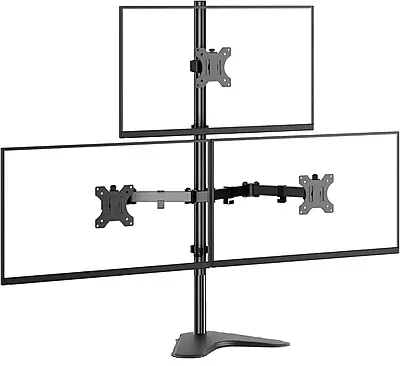 Triple Monitor LED Stand (1x3)  Height Adjustable Desk Mount, Free-Standing Arm for 3 Monitors