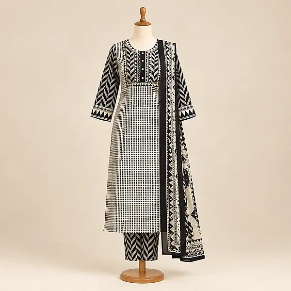 14jgoffwhite andblack kurthiset