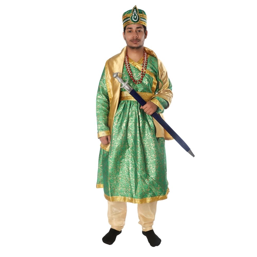 Mughal King Fancy Dress Costume Green and Golden Mughal King Fancy Dress Costume Green and Golden