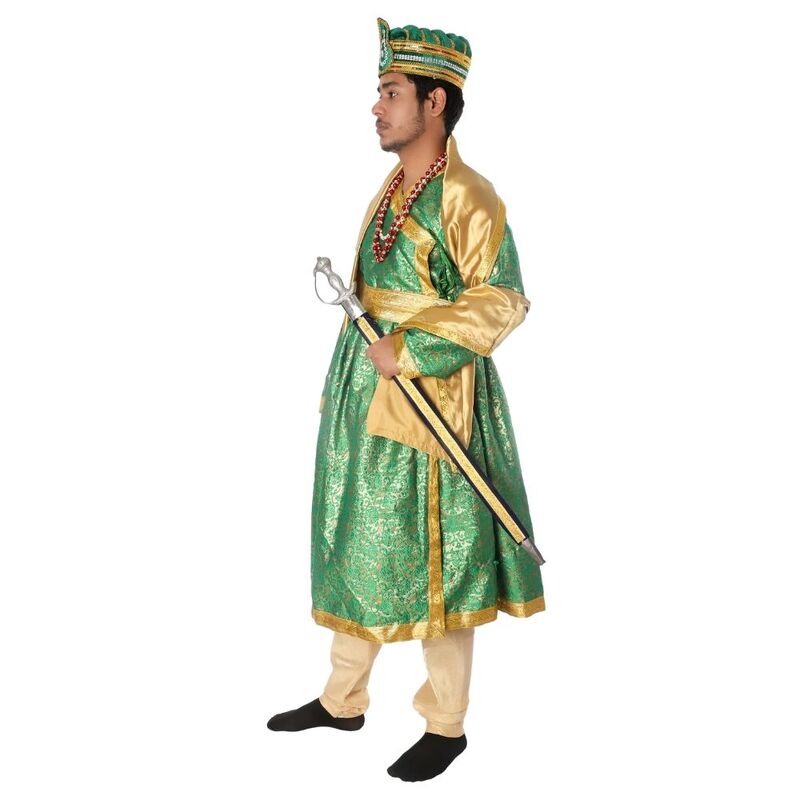 Mughal King Fancy Dress Costume Green and Golden Mughal King Fancy Dress Costume Green and Golden