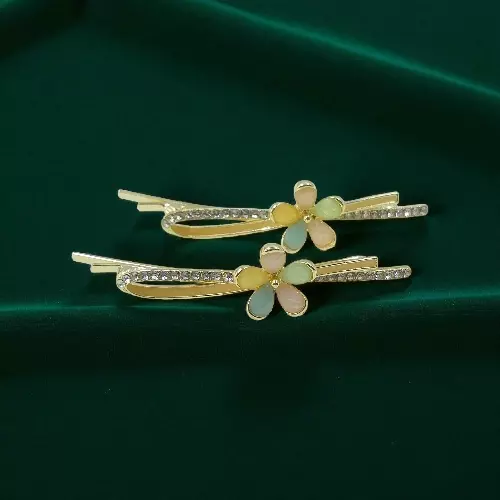 Elegant Golden Multicolor Floral Hair Clips for Women
