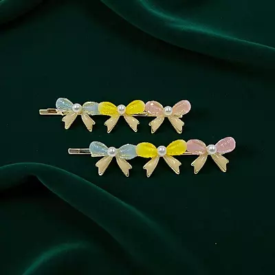 Elegant Golden Multicolor Ribbon Hair Clips for Women