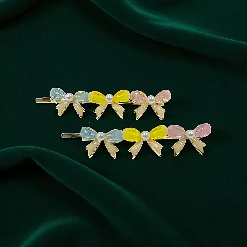 Elegant Golden Multicolor Ribbon Hair Clips for Women