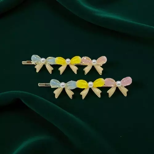 Elegant Golden Multicolor Ribbon Hair Clips for Women