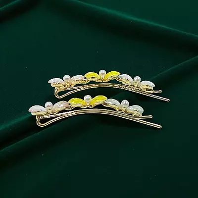 Elegant Golden Multicolor Ribbon Hair Clips for Women