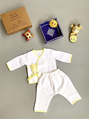 Muslin Full-Sleeve Top & Pant Set - Kimono Style