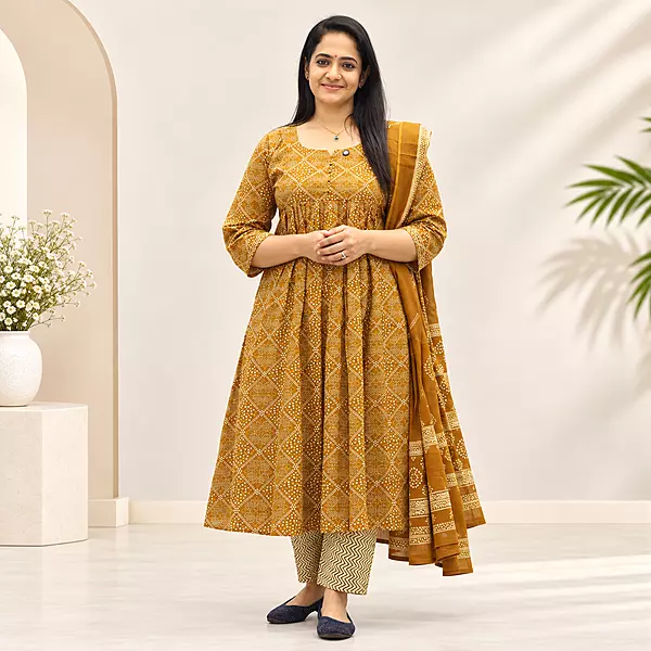 28iB  Kurta Pant Dupatta Set, Cotton