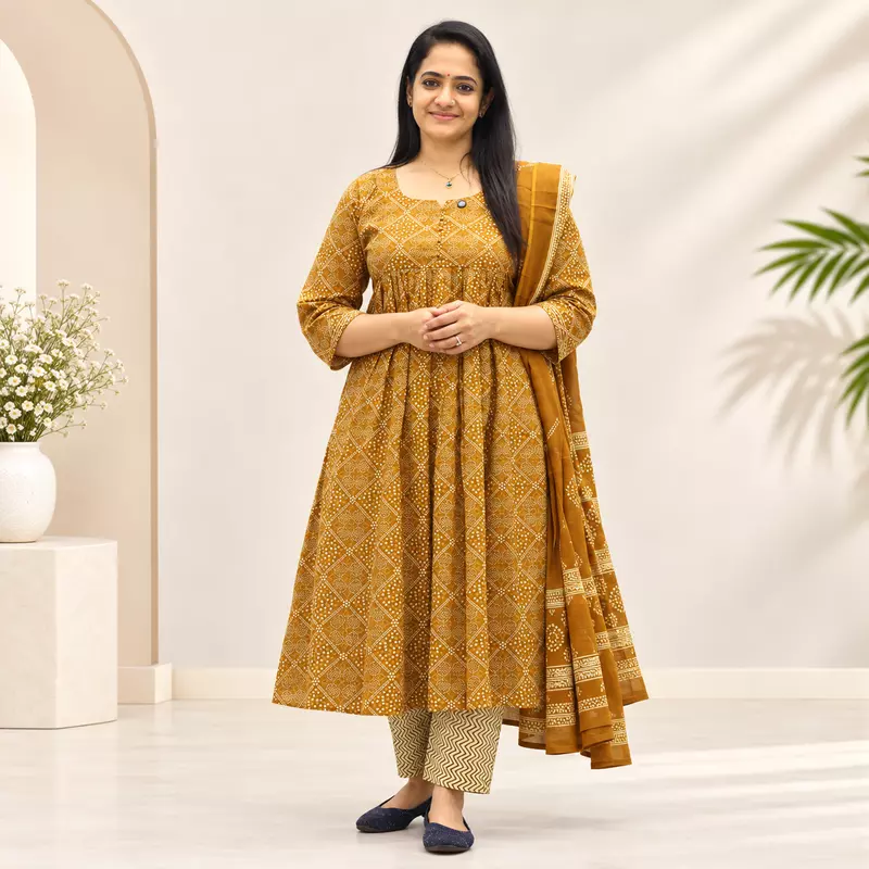 28iB Kurta Pant Dupatta Set, Cotton