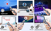 Norwii N96s Wireless Spotlight Presentation Remote Rechargeable Type A-32GB UDisk Receiver Digital & Physical Laser Pointer Presenter for LED LCD TV Air Mouse,Timer, Highlight, Magnify Win/Mac