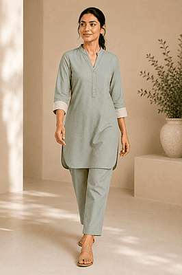 Safari Green Cotton Denim Co-Ord Set (Top & Pant) Safari Green Cotton Denim Co-Ord Set (Top & Pant)