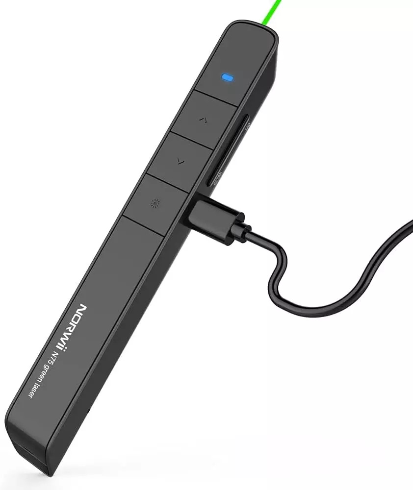 Norwii N75 Wireless 2.4G Rechargable 360 mAh Battery Green Laser Presenter Pointer Clicker with Page Up Dn Hyperlink Function for Windows iOS Not Compatible with LCD LED TV Screen (Black)