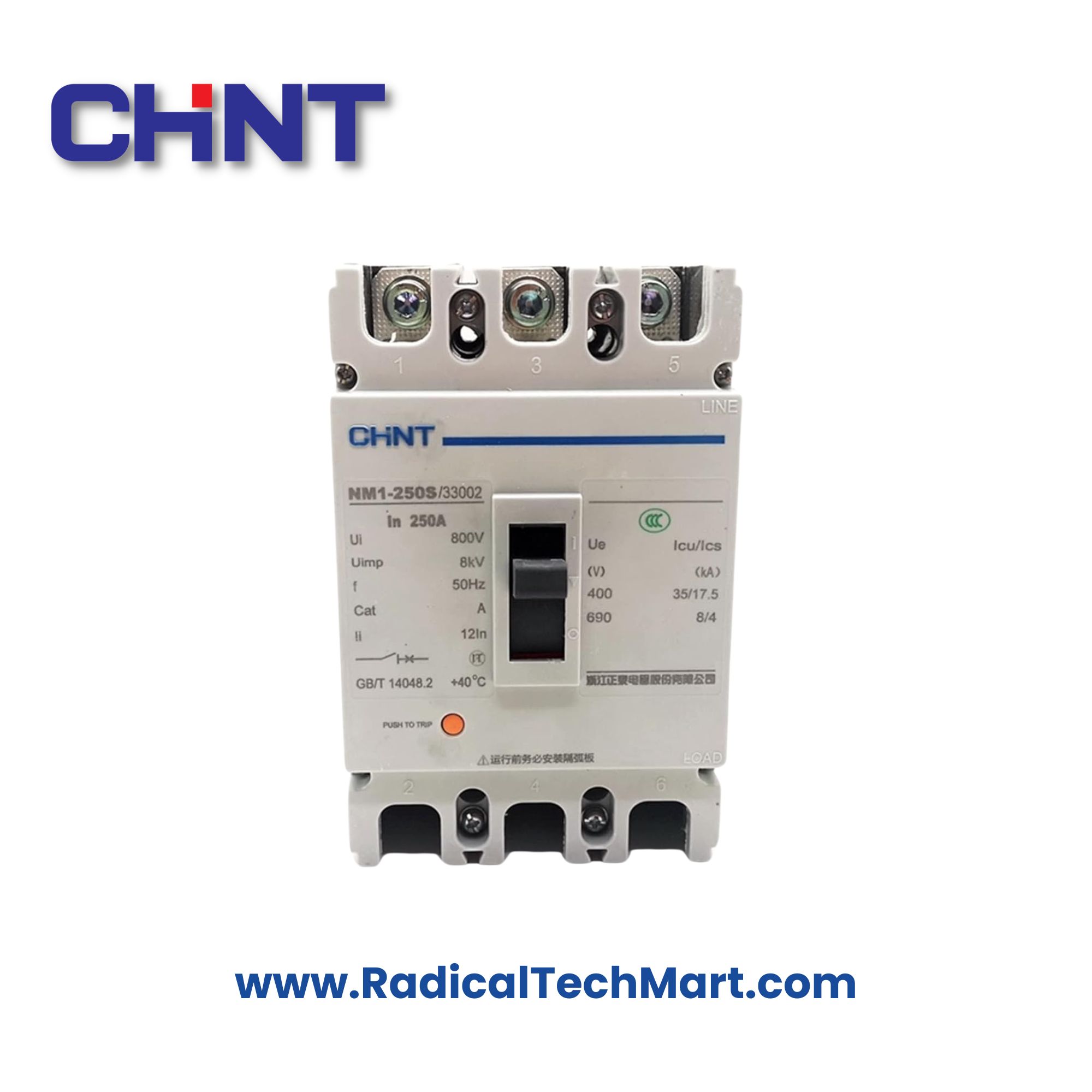 NM1 250R 60kA 3Pole MCCB – Front view with terminal and chassis
