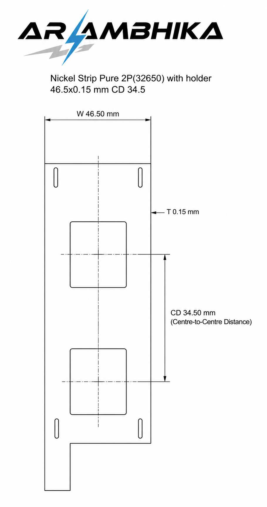 Nickel Strip Pure 2P(32650) with holder 46.5x0.15 mm CD 34.5