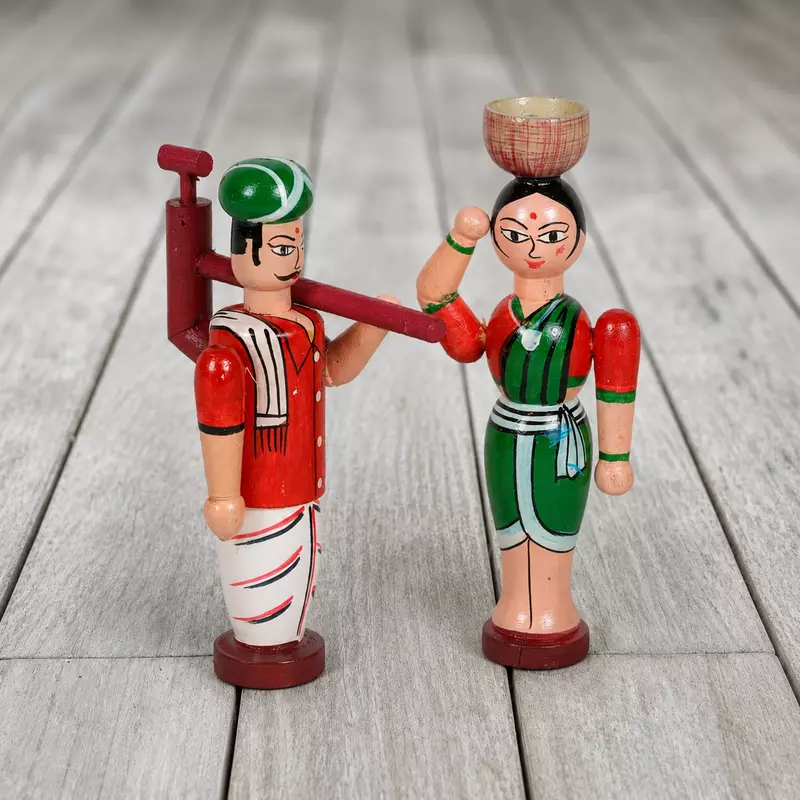 Channapatna Wooden Farmer Couple Dolls
