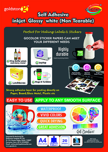 NON Tearable Film self Adhesive Inkjet A4 ( 210mm X 297mm) 20 Sheet