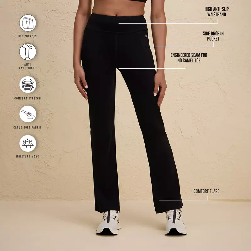 Ultimate Comfort Cotton Stretch Flare Leggings with Anti Slip Waist & Pockets NYAT503