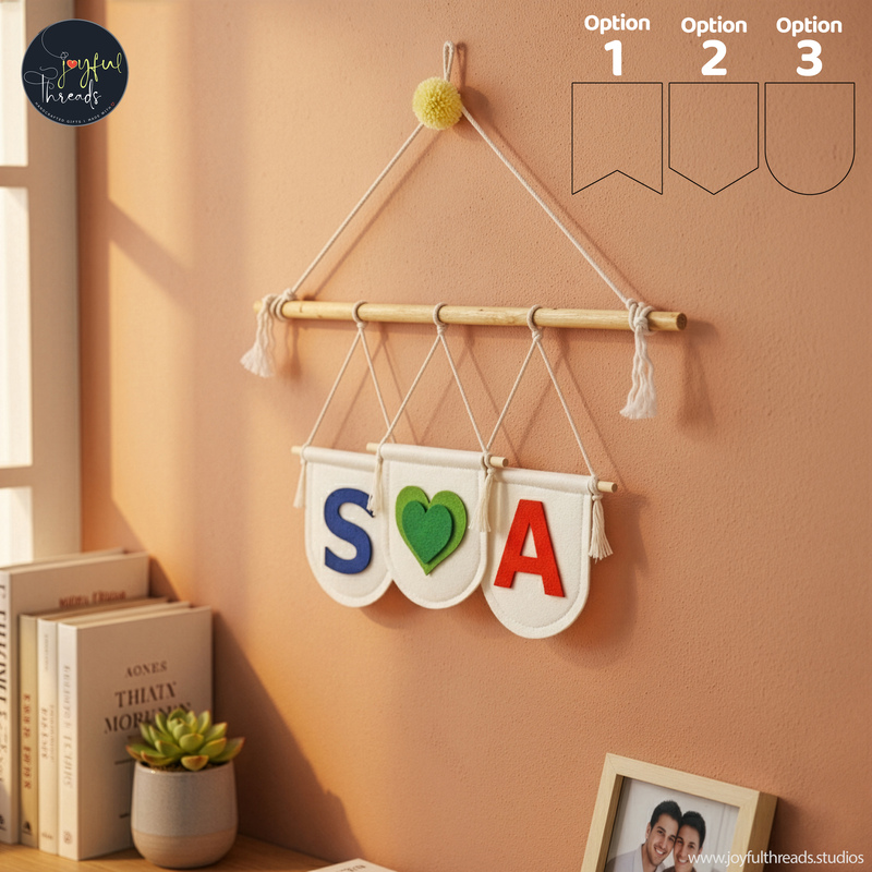 Felt Name Initials Flag Hangings Handcrafted & Personalized