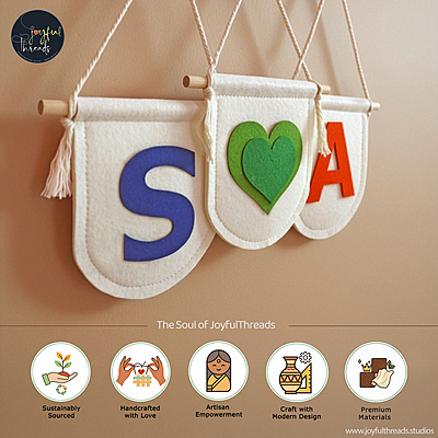 Felt Name Initials Flag Hangings Handcrafted & Personalized