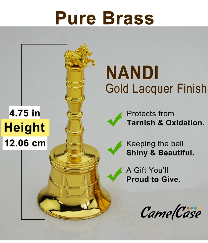 CamelCase 15 Pcs 100% Pure Brass Nandi Pooja Bell - Gold Lacquer Finishes