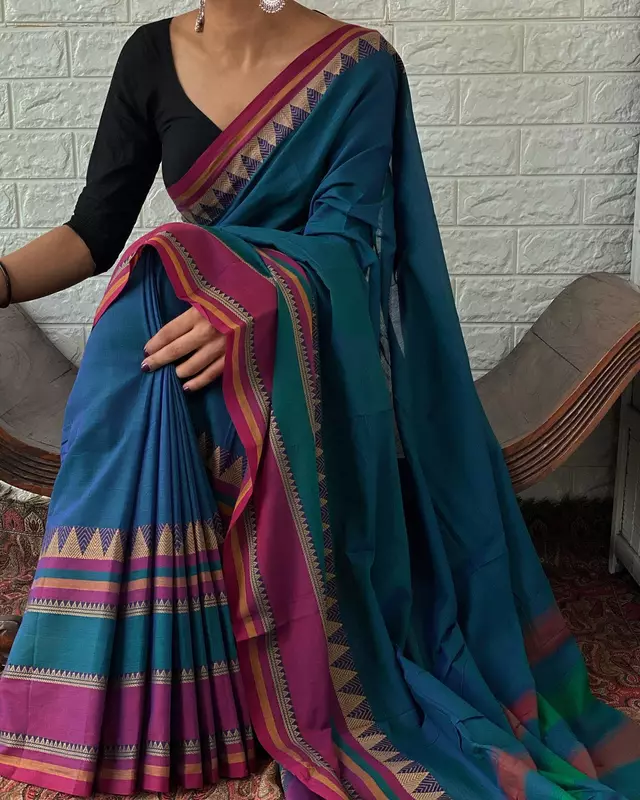 Blue Narayanpet cotton saree