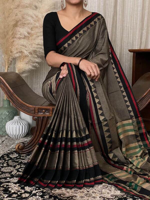 Ash Colour Narayanpet cotton saree