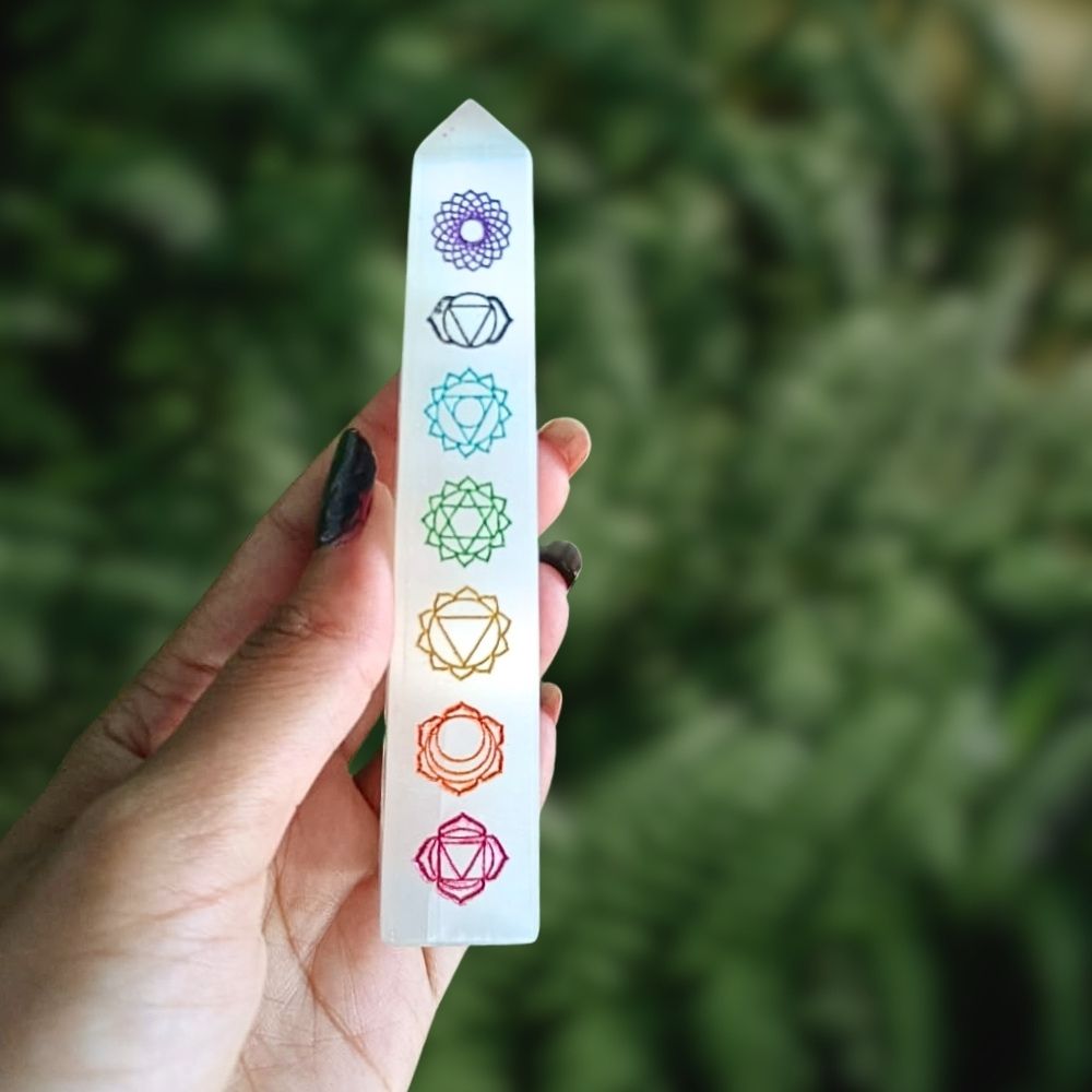 Natural Selenite 7 Chakra Healing Wand