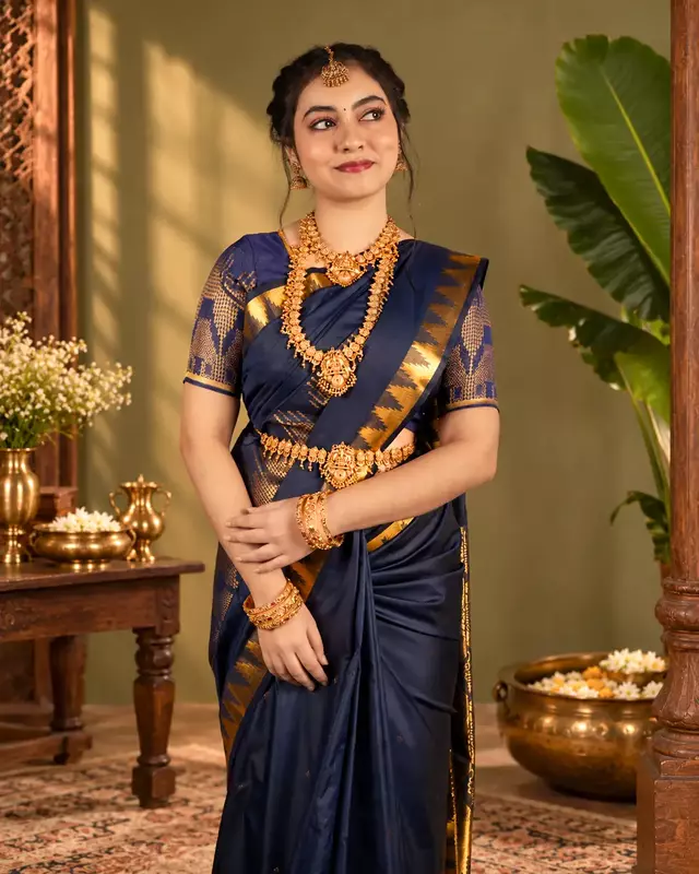 Heritage Imprints Saree - Navy