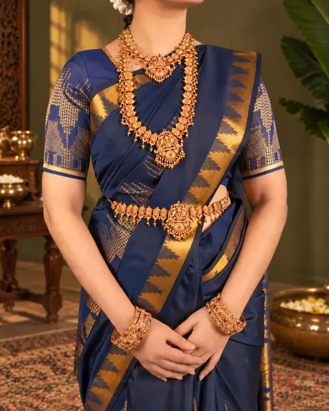 Heritage Imprints Saree - Navy