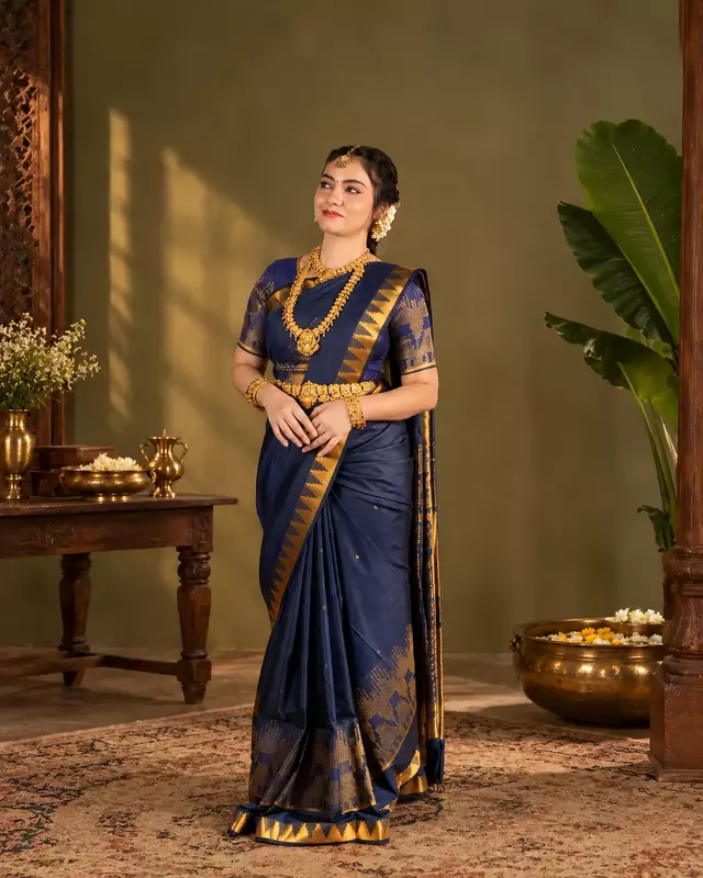 Heritage Imprints Saree - Navy