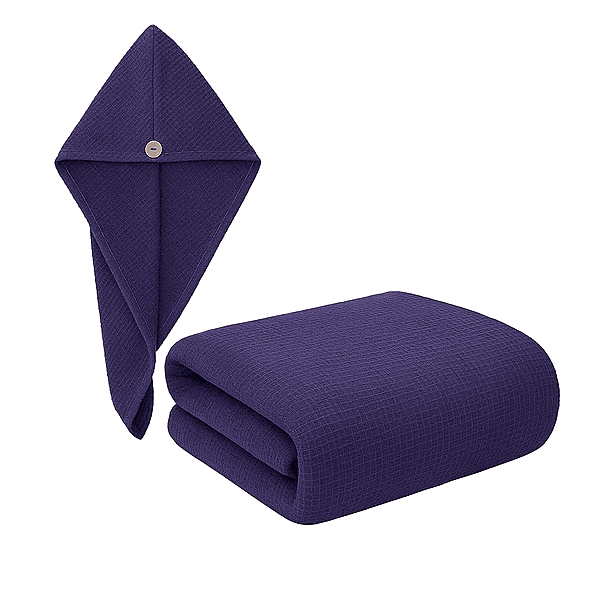 Navy Aura Cotton Bath Towel & Hair Wrap