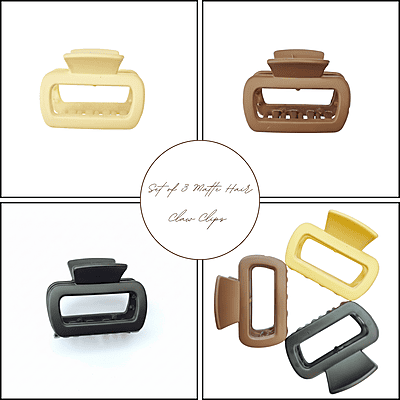 Rectangle Hair Claw Clips Set (3 Pcs) | Matte Finish Hair Clips