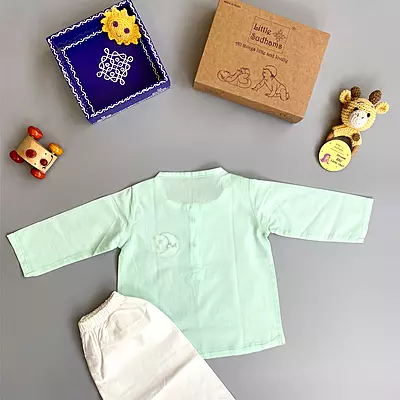Organic Cotton Baby Boy Kurta Pajama Set (Green - Moon & Stars)