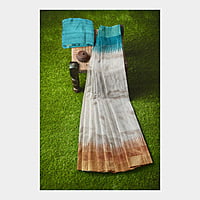 Ghicha Silk Handloom Ikkat Saree - Tussar Turquoise-Green-Golden Brown with BP Ghicha Silk Handloom Ikkat Saree - Tussar Turquoise-Green-Golden Brown with BP