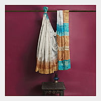 Ghicha Silk Handloom Ikkat Saree - Tussar Turquoise-Green-Golden Brown with BP Ghicha Silk Handloom Ikkat Saree - Tussar Turquoise-Green-Golden Brown with BP