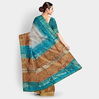 Ghicha Silk Ikkat Saree Handloom Tussar Cobalt Turquois and Ruddy Brown with BP Ghicha Silk Ikkat Saree Handloom Tussar Cobalt Turquois and Ruddy Brown with BP