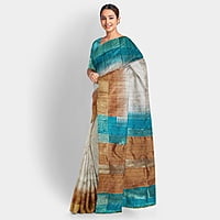 Ghicha Silk Ikkat Saree Handloom Tussar Cobalt Turquois and Ruddy Brown with BP Ghicha Silk Ikkat Saree Handloom Tussar Cobalt Turquois and Ruddy Brown with BP