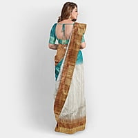 Ghicha Silk Ikkat Saree Handloom Tussar Cobalt Turquois and Ruddy Brown with BP Ghicha Silk Ikkat Saree Handloom Tussar Cobalt Turquois and Ruddy Brown with BP