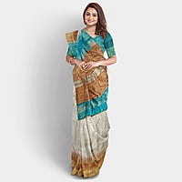 Ghicha Silk Ikkat Saree Handloom Tussar Cobalt Turquois and Ruddy Brown with BP Ghicha Silk Ikkat Saree Handloom Tussar Cobalt Turquois and Ruddy Brown with BP