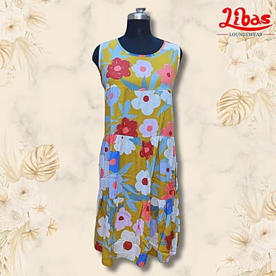 Lemon Yellow Soft Cotton Short Nighty With Floral Print All Over From Libas Loungewear - SHN077