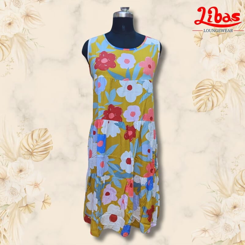 Lemon Yellow Soft Cotton Short Nighty With Floral Print All Over From Libas Loungewear - SHN077