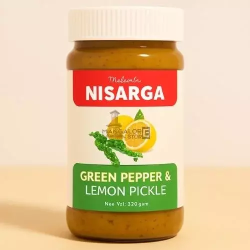 Nisarga Green Pepper & Lemon Pickle – 300g | Tangy & Spicy Fusion Without Garlic