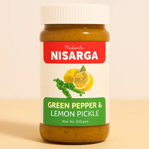 Nisarga Green Pepper & Lemon Pickle – 300g | Tangy & Spicy Fusion Without Garlic