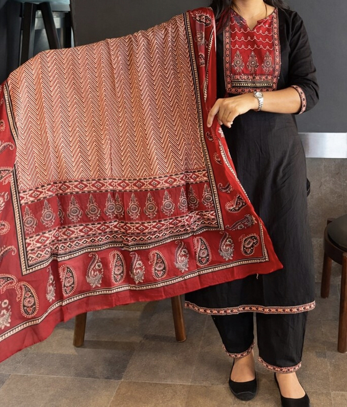 Noir Ajrakh Kurta Set