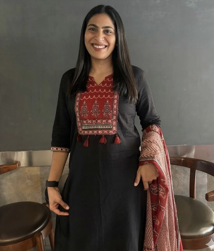 Noir Ajrakh Kurta Set