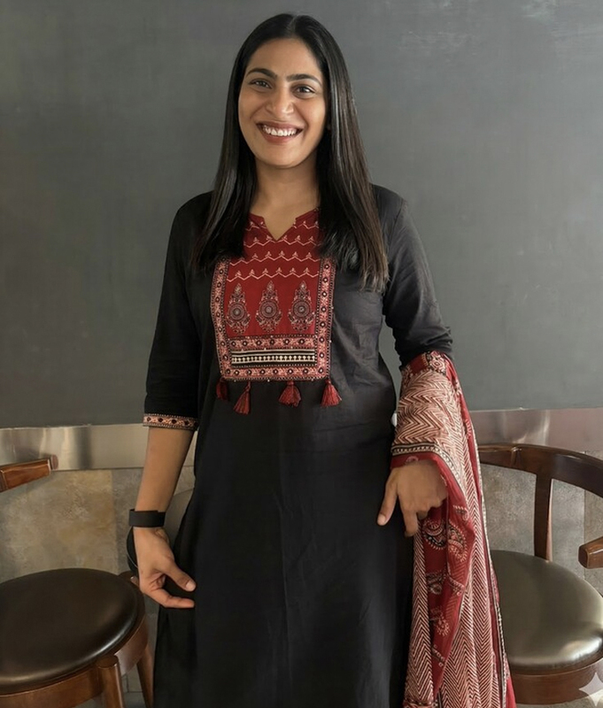 Noir Ajrakh Kurta Set